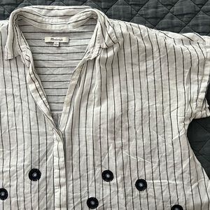 Madewell Linen Striped Shirt with Embroidered Daisys